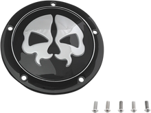 Load image into Gallery viewer, DragSpecialties Split Skull Derby Cover - Black - 5-Hole 78043B - Side View