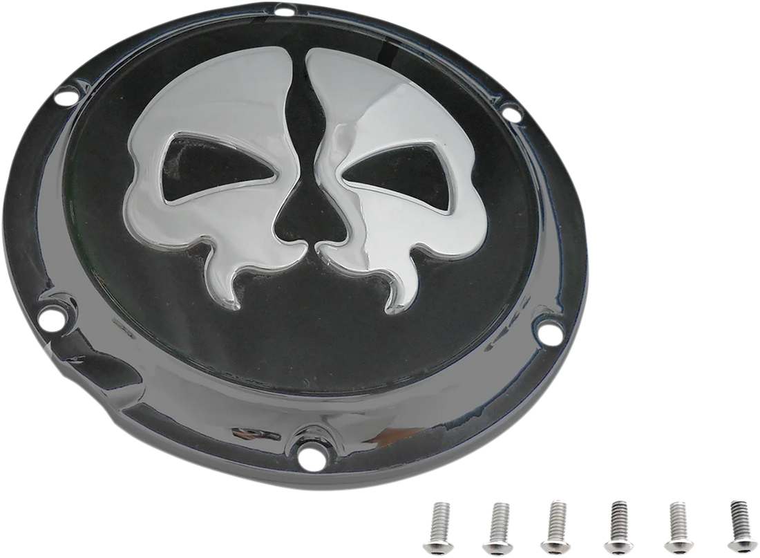 DragSpecialties Split Skull Derby Cover - Black 78044B - Side View