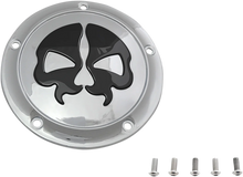 Load image into Gallery viewer, DragSpecialties Split Skull Derby Cover - Chrome - 5-Hole 78043B2 - Side View