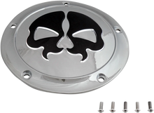 Load image into Gallery viewer, DragSpecialties Split Skull Derby Cover - Chrome 78046 - Side View
