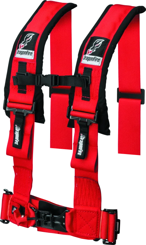 DragonFire Racing Harness- H-Style- 4-Point- 3in Buckle- Red