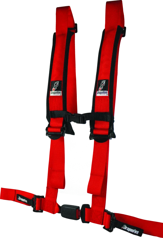 DragonFire Racing Harness H-Style- 4-Point- EZ-Adjust- 2in Buckle- Red