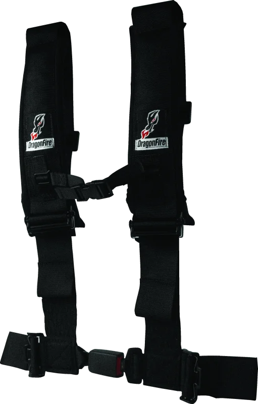 DragonFire Racing Harness H-Style- 4-Point- EZ-Adjust- 3in Buckle- Black
