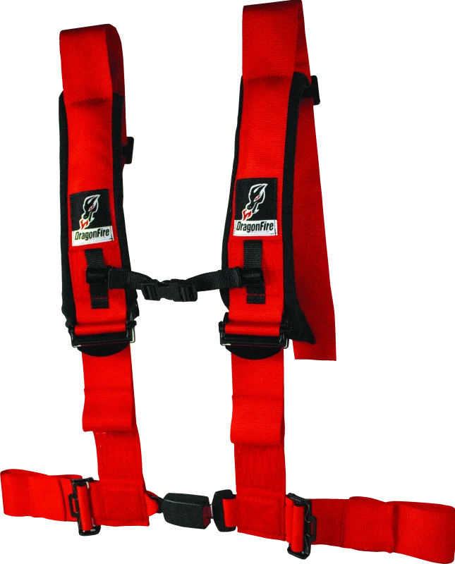 DragonFire Racing Harness- H-Style- 4-point- EZ-Adjust- 3in Buckle- Red
