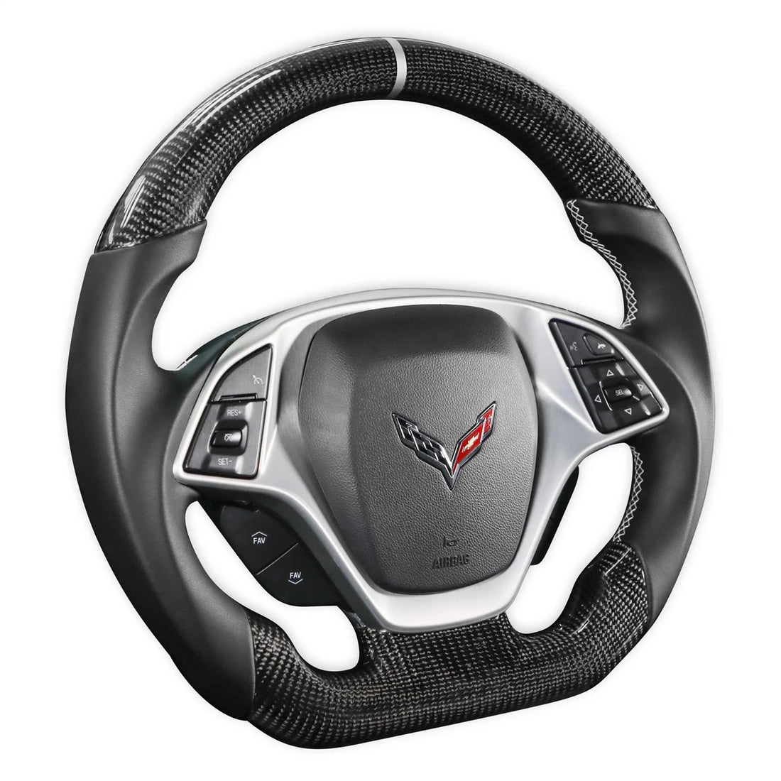 Drake Muscle 2014 - 2019 C7 Corvette Steering Wheel - Carbon Fiber with Leather Grips CV950-21 - Side View