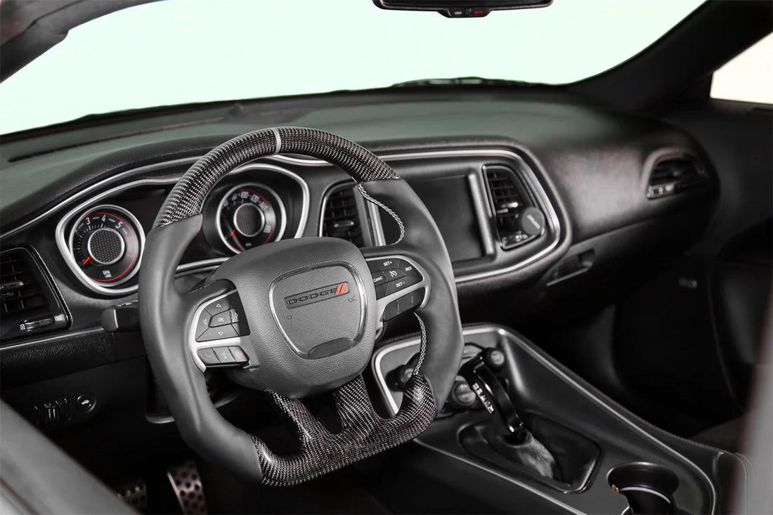 Drake Muscle Drake Muscle Cars Steering Wheel - Carbon Fiber with Leather Grips - Heated CH950-19 - Side View