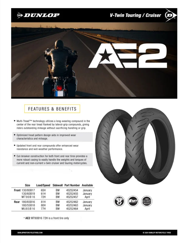 Dunlop AE2 Bias Rear Tire - 180/65B16 M/C 81H TL - Additional View 5