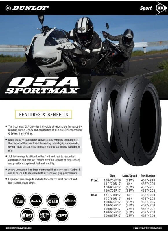 Dunlop Sportmax Q5A Rear Tire - 180/55ZR17 M/C (73W) TL - Side View