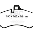 Load image into Gallery viewer, EBC 01-03 Porsche 911 (996) (Cast Iron Rotor only) 3.6 Twin Turbo GT2 Redstuff Front Brake Pads - Side View