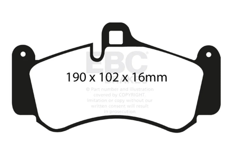 EBC 01-03 Porsche 911 (996) (Cast Iron Rotor only) 3.6 Twin Turbo GT2 Redstuff Front Brake Pads - Side View