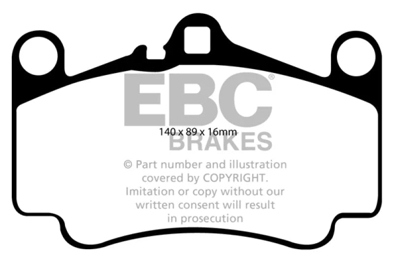 EBC 03-05 Porsche 911 (996) (Cast Iron Rotor only) 3.6 Carrera 4S Yellowstuff Front Brake Pads - Side View