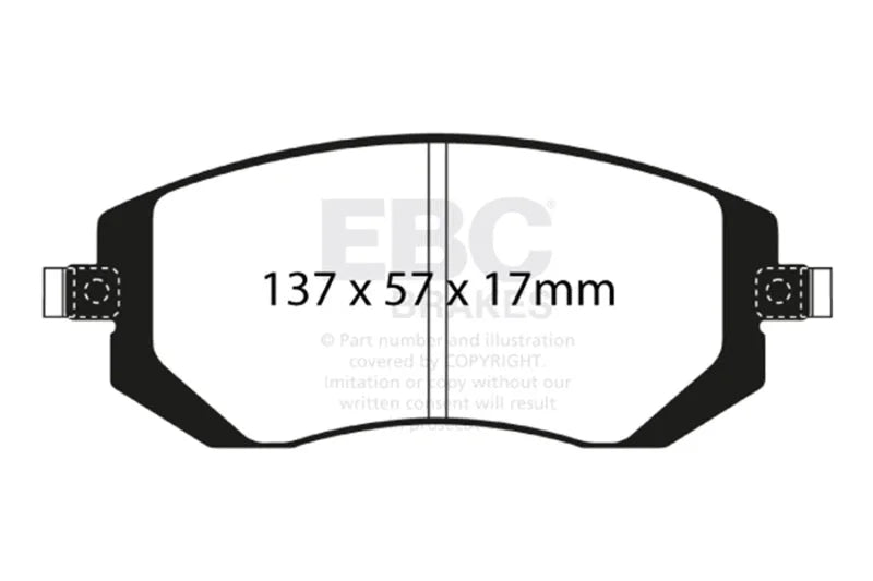 EBC 04-06 Saab 9-2X 2.0 Turbo Greenstuff Front Brake Pads - Side View
