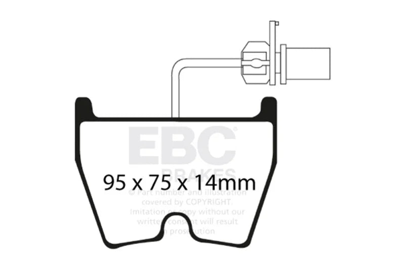 EBC 06-09 Audi RS4 4.2 (Cast Iron Rotors) Yellowstuff Front Brake Pads - Side View