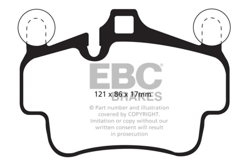 EBC 07-08 Porsche 911 (997) (Cast Iron Rotor only) 3.6 Carrera 2 Yellowstuff Front Brake Pads - Side View