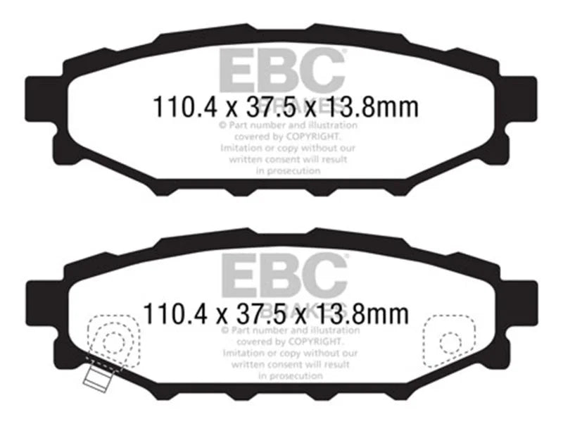 EBC 08-10 Subaru Impreza 2.5 Bluestuff Rear Brake Pads - Side View