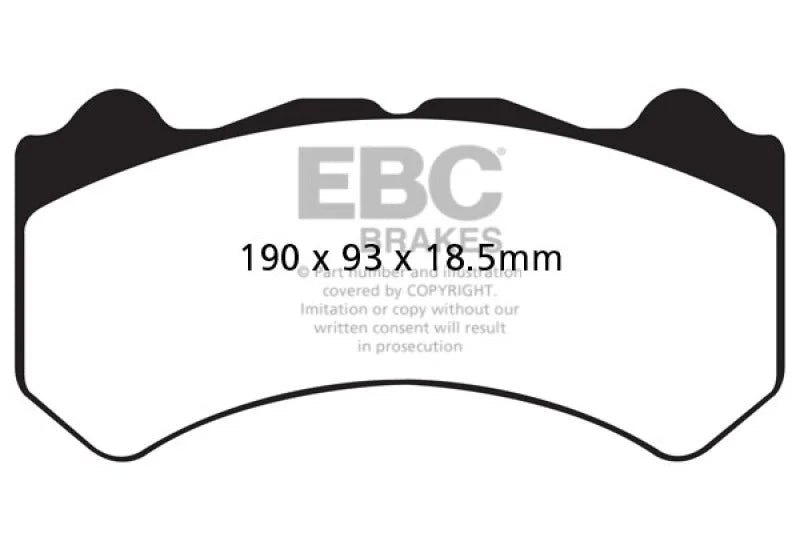 EBC 08-11 Nissan GT-R (R35) 3.8 Twin Turbo (Cast Iron Rotors) Yellowstuff Front Brake Pads - Side View