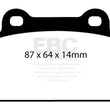 Load image into Gallery viewer, EBC 08-16 Mitsubishi Lancer Evo 10 2.0 Turbo (1 piece rotor) Yellowstuff Rear Brake Pads - Side View