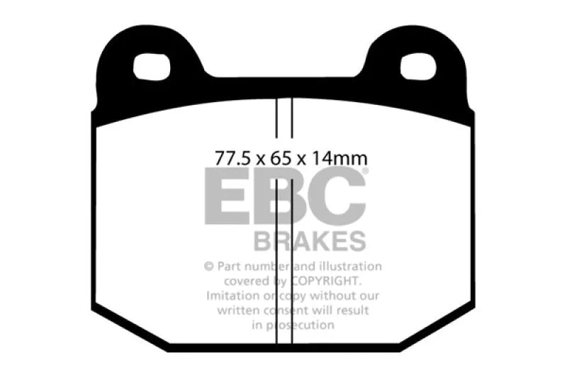 EBC 08+ Lotus 2-Eleven 1.8 Supercharged Yellowstuff Front Brake Pads - Side View
