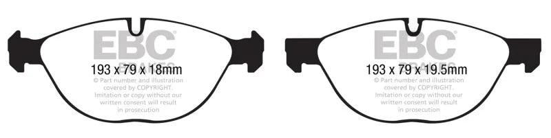 EBC 10-14 BMW X5 4.4 Twin Turbo (50) Yellowstuff Front Brake Pads - Side View