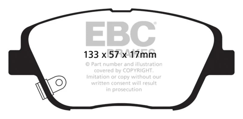 EBC 10-14 Hyundai Sonata 2.0 Turbo Redstuff Front Brake Pads - Side View
