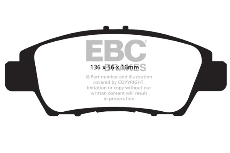 EBC 10+ Honda CR-Z 1.5 Hybrid Ultimax2 Front Brake Pads - Side View