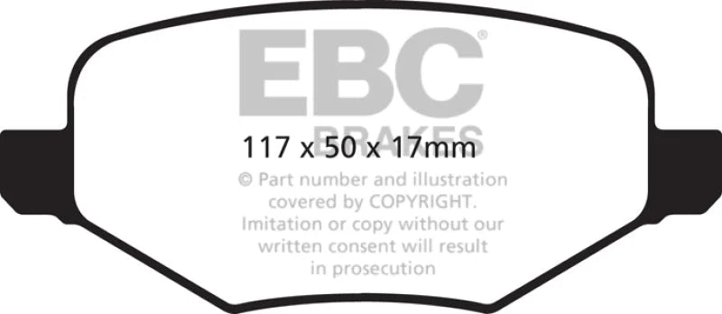 EBC 11-14 Ford Edge 2.0 Turbo Ultimax2 Rear Brake Pads - Side View