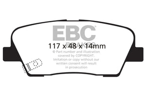 EBC 11+ Hyundai Equus 4.6 Redstuff Rear Brake Pads - Side View