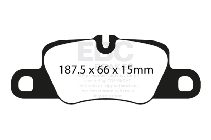 EBC 12-15 Porsche 911 (991) (Cast Iron Rotor only) 3.8 Carrera S Redstuff Rear Brake Pads - Side View
