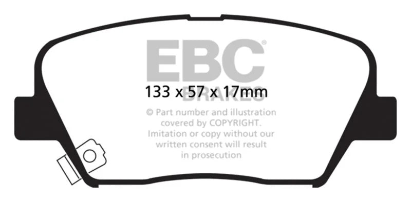 EBC 12+ Hyundai Azera 3.3 Yellowstuff Front Brake Pads - Side View