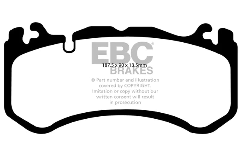 EBC 12+ Maserati Quattroporte 3.8 Twin Turbo Yellowstuff Front Brake Pads - Side View