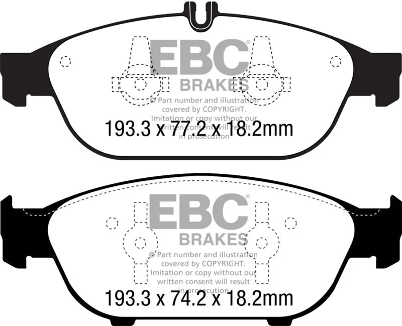 EBC 12+ Mercedes-Benz E550 4.6 Twin Turbo Coupe Yellowstuff Front Brake Pads - Side View