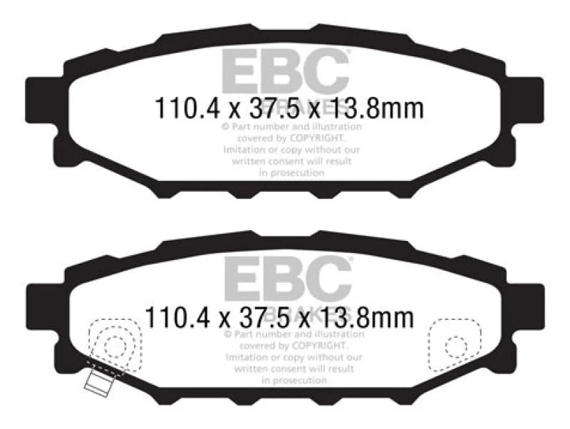 EBC 12+ Subaru BRZ 2.0 (solid rear rotors) Redstuff Rear Brake Pads - Main Product View
