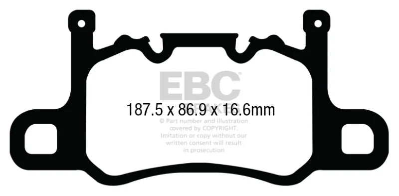 EBC 13-15 Porsche 911 (991) (Cast Iron Rotor only) 3.8 GT3 Yellowstuff Rear Brake Pads - Side View