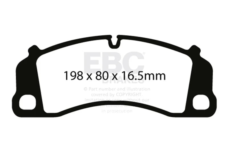 EBC 13-15 Porsche 911 (991) GT3 3.8L (Cast Iron Rotor Only) Bluestuff Front Brake Pads - Side View