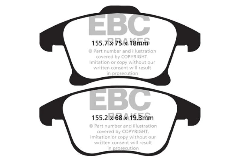 EBC 13+ Ford Fusion 1.6 Turbo Greenstuff Front Brake Pads - Main Product View