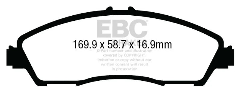 EBC 14+ Acura MDX 3.5 Greenstuff Front Brake Pads - Side View