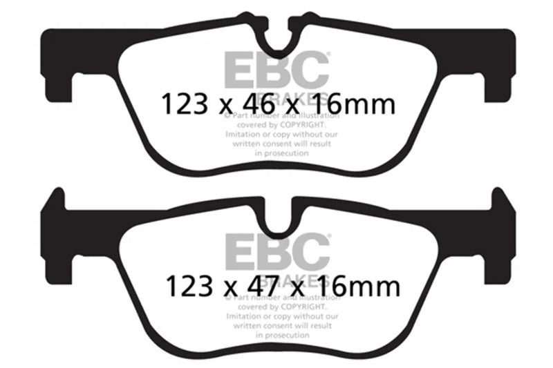 EBC 14+ BMW 228 Coupe 2.0 Turbo ATE calipers Redstuff Rear Brake Pads - Side View