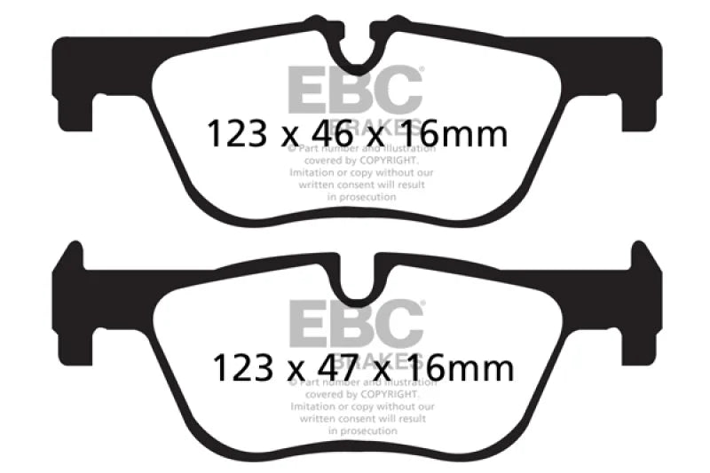 EBC 14+ BMW 228 Coupe 2.0 Turbo ATE calipers Ultimax2 Rear Brake Pads - Side View