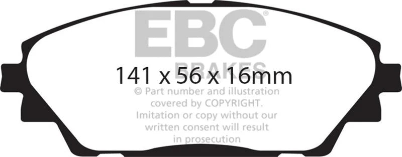 EBC 14+ Mazda 3 2.0 (Japan Build) Redstuff Front Brake Pads - Side View
