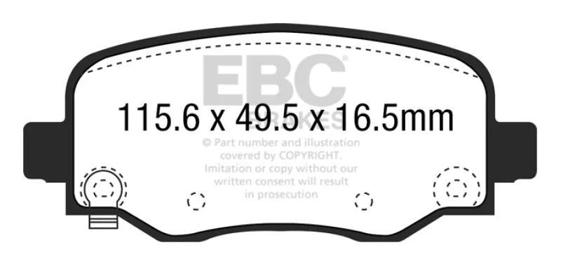 EBC 15+ Chrysler 200 2.4 Redstuff Rear Brake Pads - Side View
