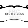 Load image into Gallery viewer, EBC 15+ Ford Mustang 5.0 Performance Pkg Yellowstuff Front Brake Pads - Side View