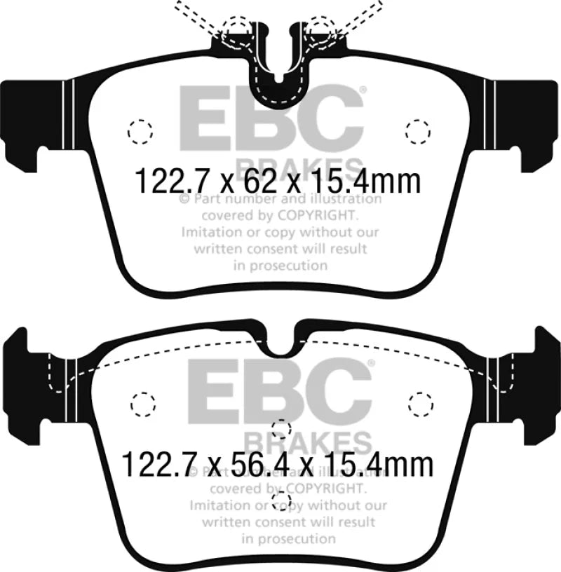 EBC 15+ Mercedes-Benz C300 (W205) 2.0 Turbo 4-matic Yellowstuff Rear Brake Pads - Side View