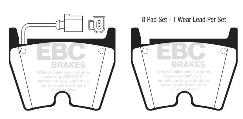 EBC 17-18 Audi  RS3 Redstuff Front Brake Pads - Side View