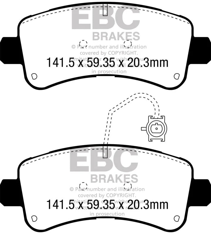 EBC 2014-2016 Ram Trucks Promaster 3.0L TD Greenstuff Rear Brake Pads - Side View