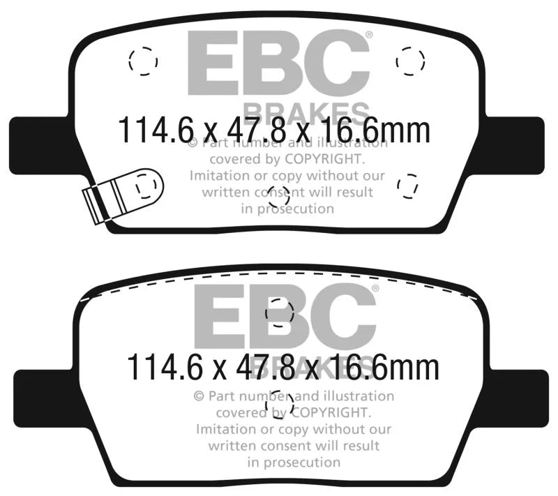 EBC 2015+ Chevrolet Camaro 3.6L (w/Brembo Brakes) Bluestuff Rear Brake Pads - Side View