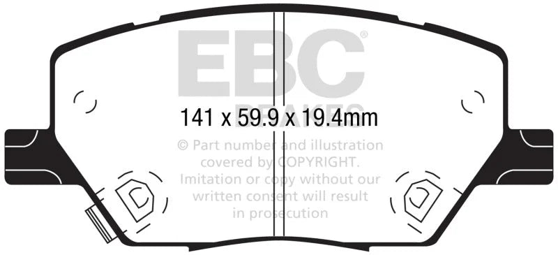 EBC 2015+ Fiat 500X 1.4T Extra Duty Front Brake Pads - Side View