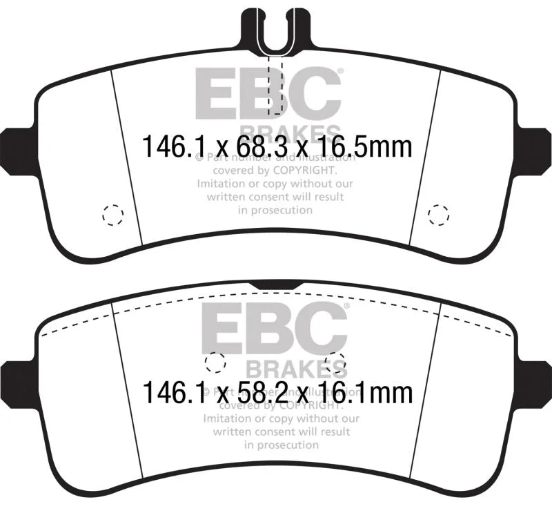 EBC 2015+ Mercedes-Benz C63 S AMG (W205) 4.0L Twin Turbo Bluestuff Rear Brake Pads - Side View