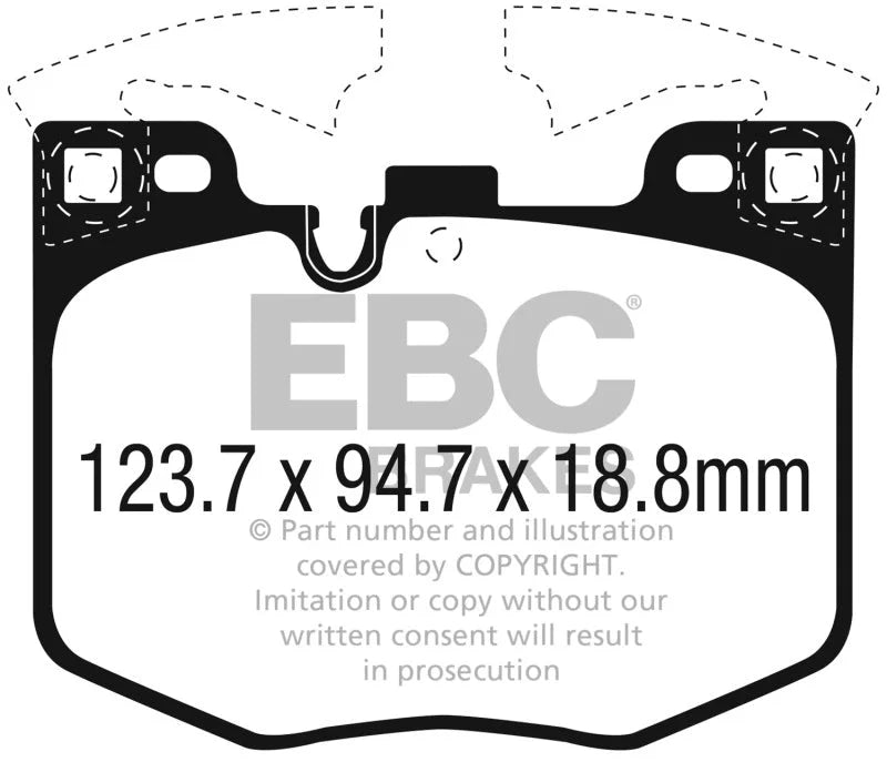 EBC 2017+ BMW 530 2.0L Turbo (G30) Greenstuff Front Brake Pads - Side View