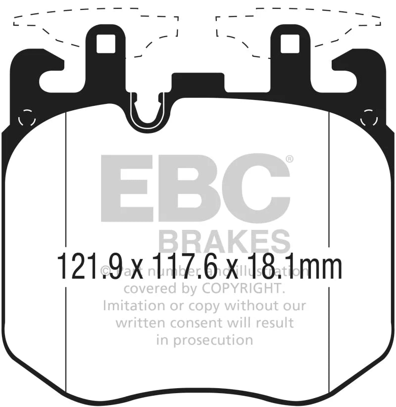 EBC 2017+ BMW (Alpina) B7 xDrive 4.4L Twin Turbo Yellowstuff Front Brake Pads - Side View