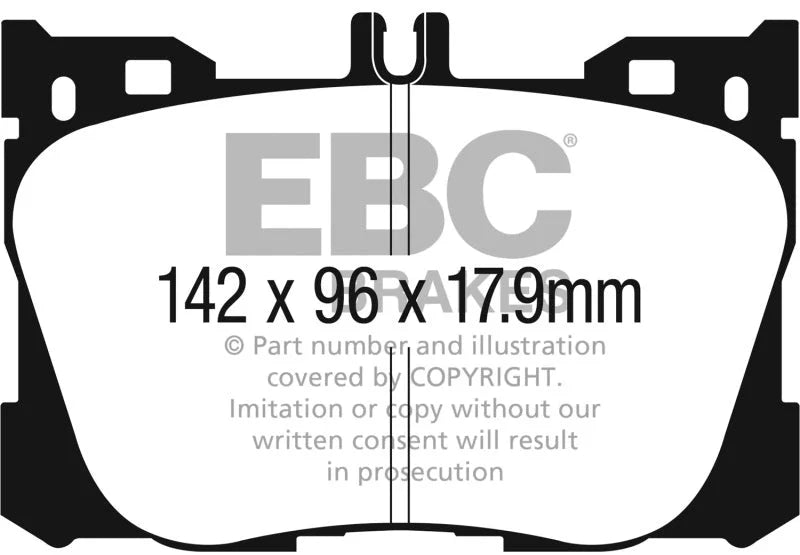 EBC 2017+ Mercedes-Benz E300 (W213) 2.0L Turbo Redstuff Front Brake Pads - Side View